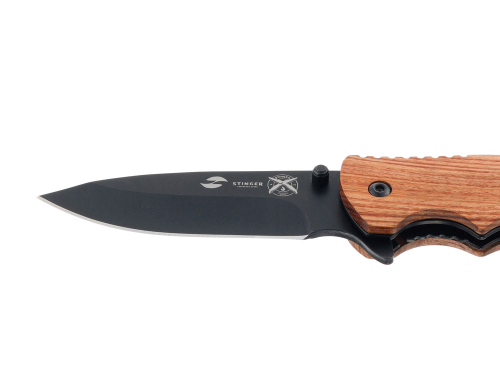 Нож складной Stinger, 120 мм, (чёрный), материал рукояти: дерево/сталь (коричневый) — изображение 4