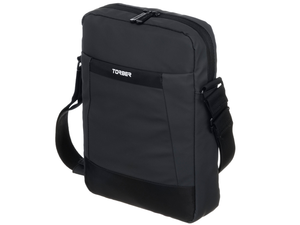 Сумка кросс-боди TORBER, черный/серый, полиуретан, 27 х 21 х 6 см — изображение 3