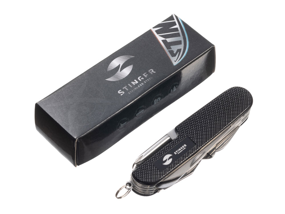 Нож перочинный Stinger, 89 мм, 15 функций, материал рукояти: алюминий (чёрный) — изображение 6