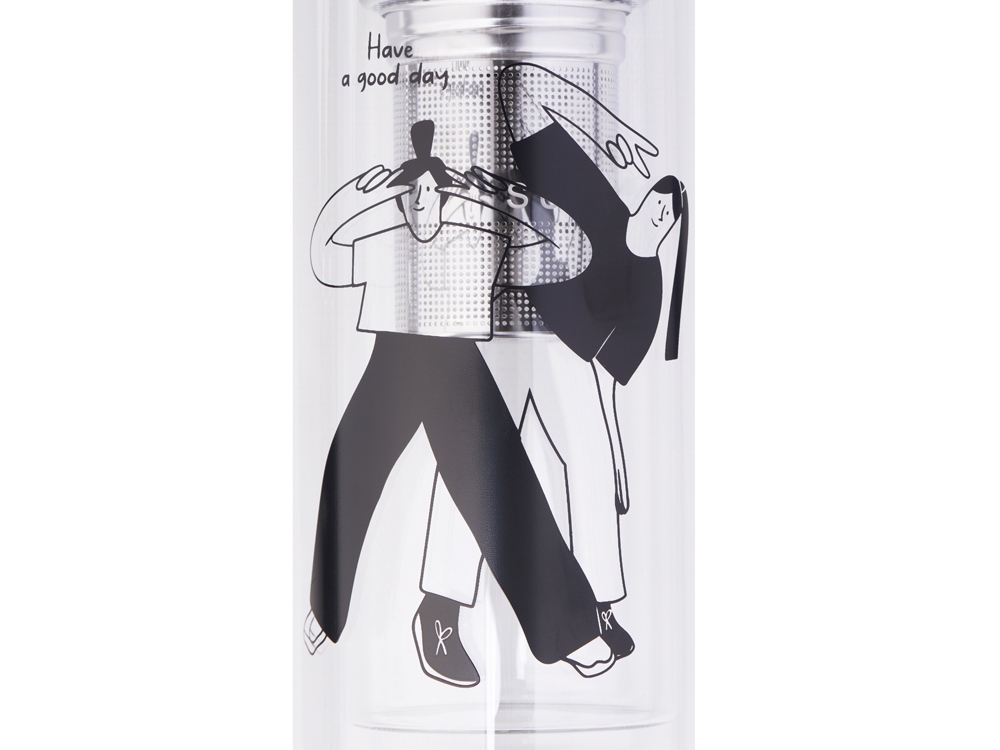 Стеклянная термобутылка Glassir, 500мл, черный (трафаретная печать круговая) — изображение 2