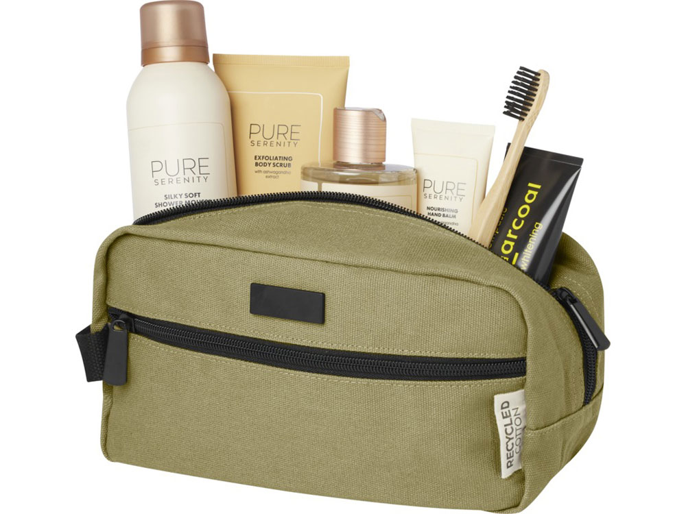 Косметичка Joey из холста, переработанного по стандарту GRS, объемом 3,5 л, оливковый — изображение 5