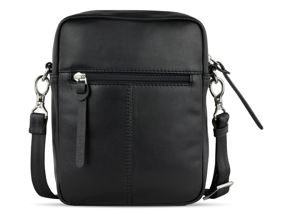 Сумка наплечная мужская BUGATTI Comet, чёрная, воловья кожа/полиэстер, 17х4,7х21 см — изображение 8