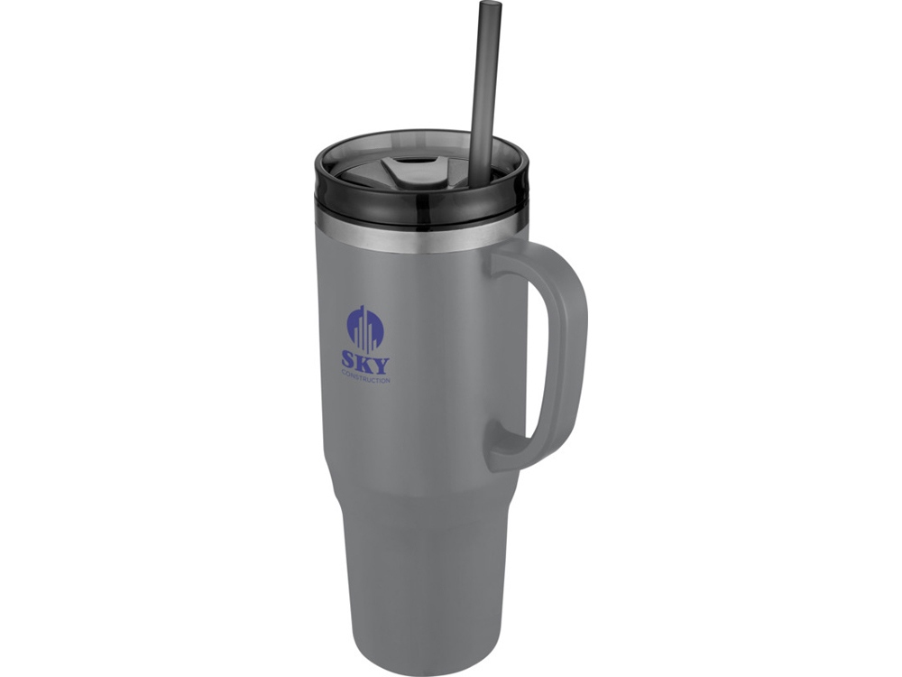 Melbourne кружка 1200 мл, сертифицированная согласно RCS, с соломинкой - Серый — изображение 7