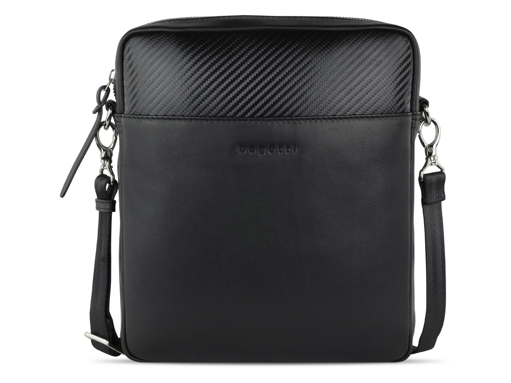 Сумка наплечная мужская BUGATTI Comet, чёрная, воловья кожа/полиэстер, 23,5х5х26 см — изображение 2