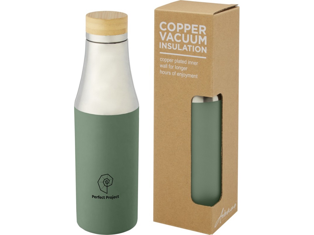 Hulan Бутылка объемом 540 мл с вакуумной изоляцией из меди и бамбуковой крышкой, зеленый яркий — изображение 6