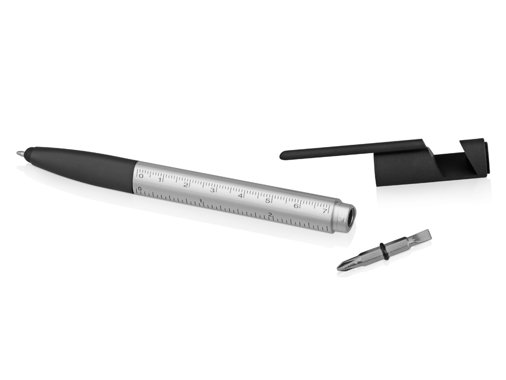 Ручка-стилус пластиковая шариковая многофункциональная (6 функций) Multy, серебристый — изображение 7