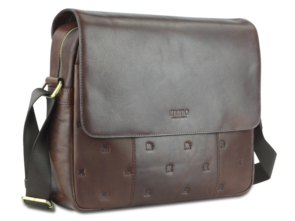 Сумка через плечо Mano Don Leon, натуральная кожа в коричневом цвете, 38 х 30 х 7 см — изображение 3