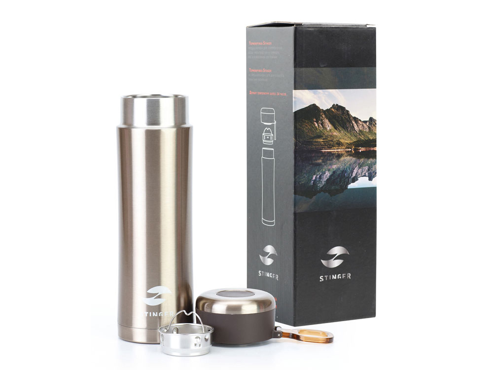 Термокружка Stinger, 0,42 л, сталь/пластик, золотой глянцевый, 7,5 х 6,9 х 22,2 см — изображение 6