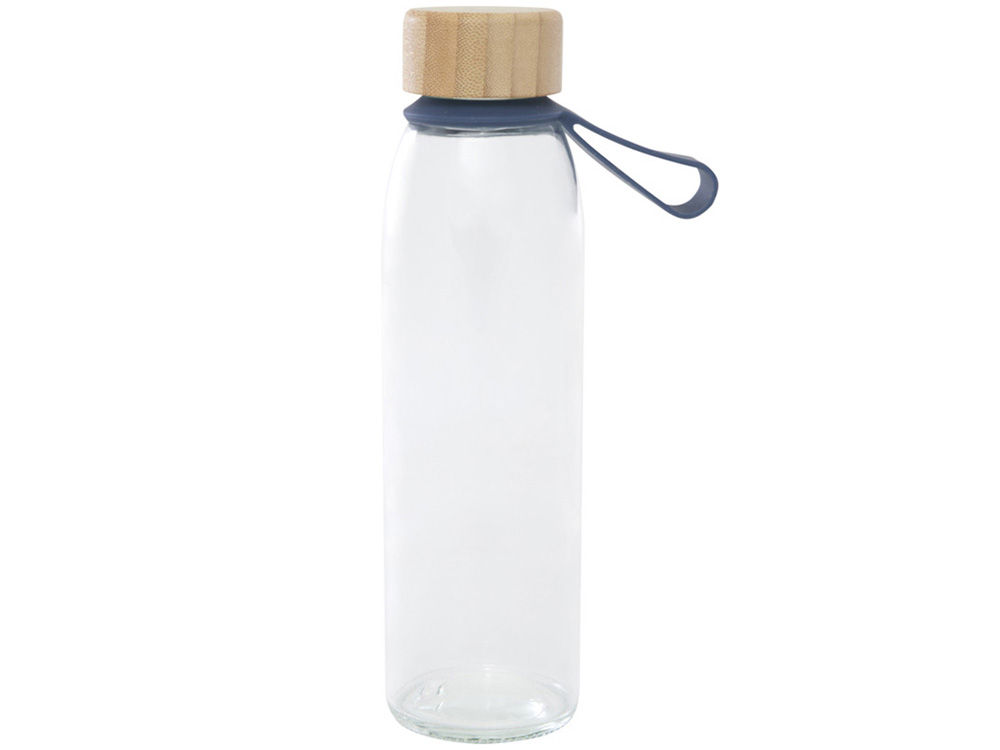 Стеклянная бутылка для воды Porto объемом 500 мл с силиконовой ручкой и бамбуковой крышкой - Синий — изображение 2
