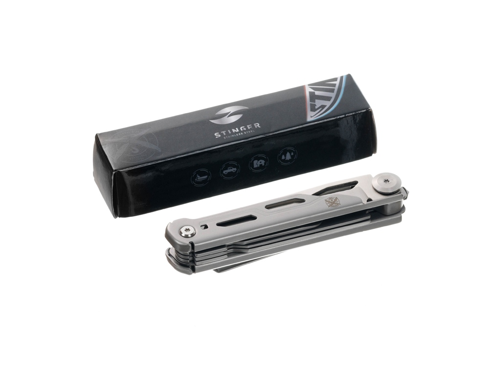 Нож перочинный Stinger, 112 мм, 9 функций, материал рукояти: нержавеющая сталь (серебристый) — изображение 9