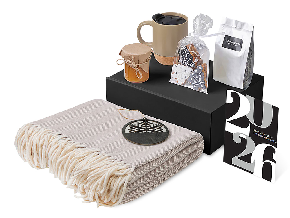 Подарочный набор c пледом, кружкой и вареньем, бежевый — изображение 2