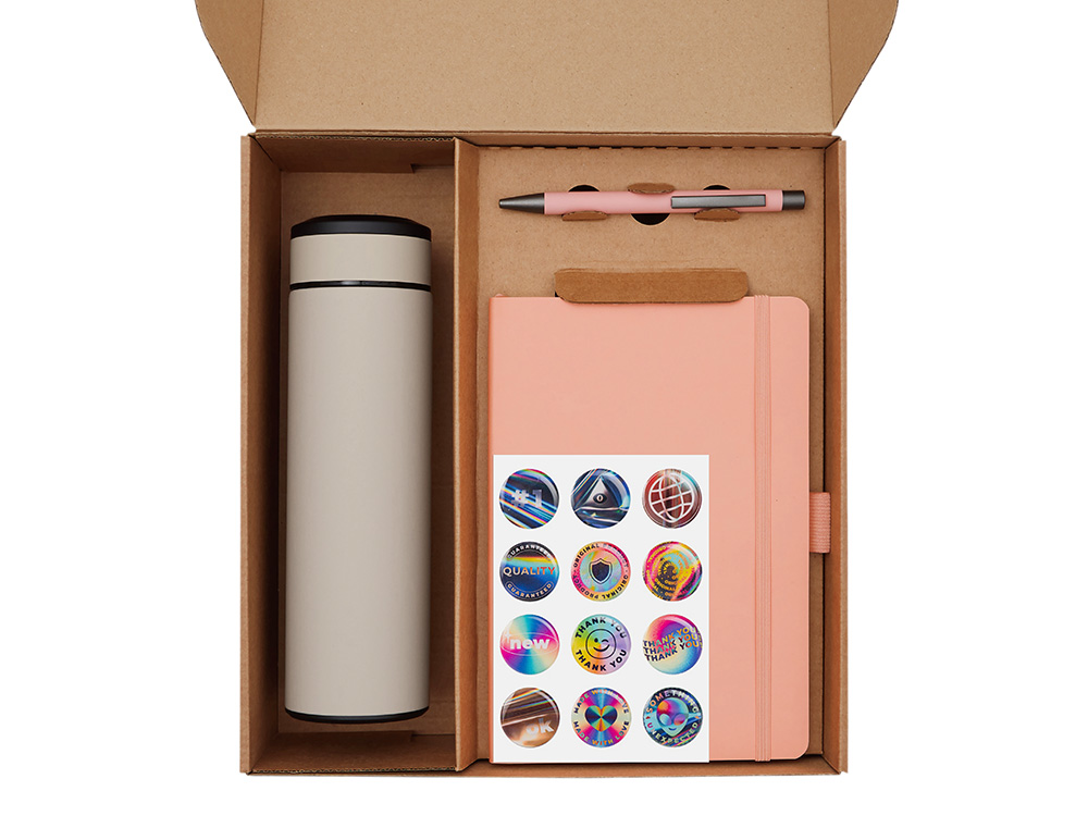 Подарочный набор с термосом, блокнотом, ручкой и чаем, розовый — изображение 2