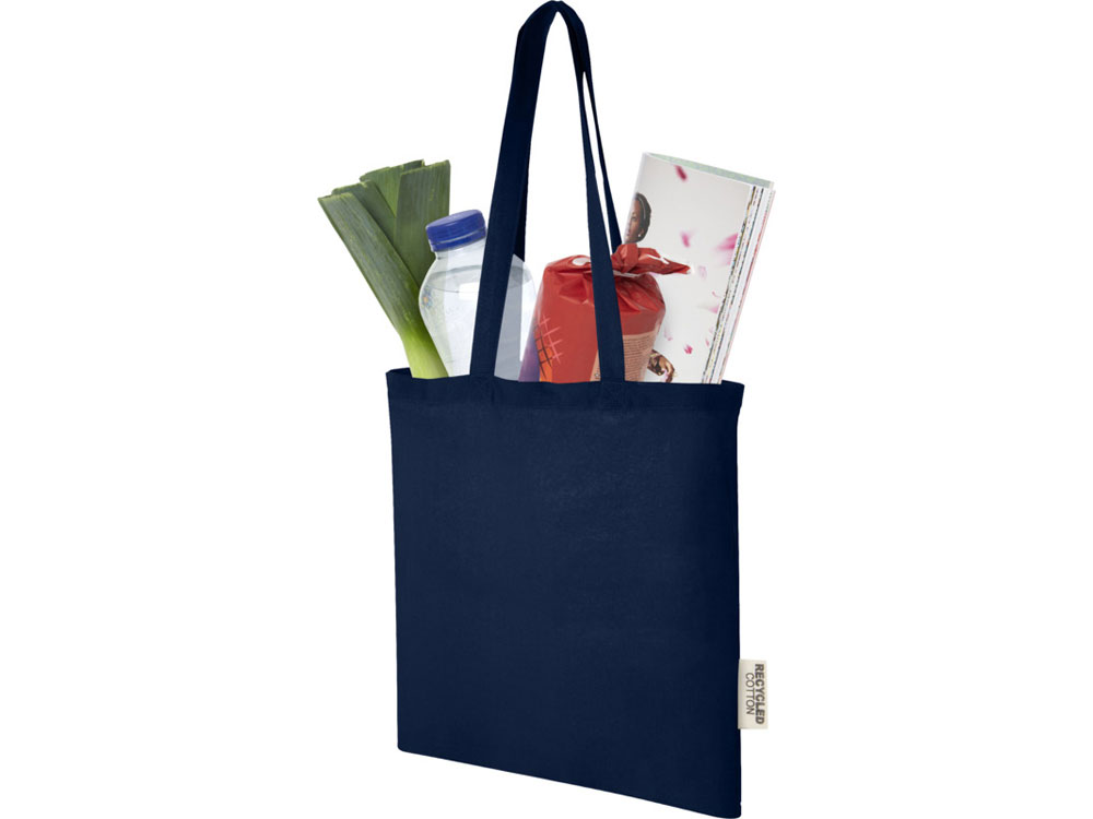 Эко-сумка Madras объемом 7 л из переработанного хлопка плотностью 140 г/м2, нэйви — изображение 3