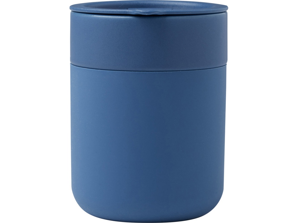 Java керамическая кружка емкостью 330 мл с силиконовой оберткой и пластиковой крышкой - Синий — изображение 2