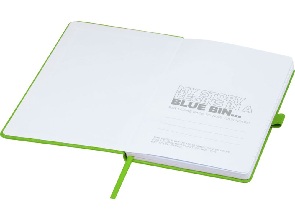 Блокнот Honua форматом A5 из переработанной бумаги с обложкой из переработанного ПЭТ, зеленый лайм — изображение 5