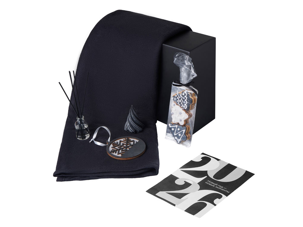 Подарочный набор с пледом, свечой и диффузором, черный — изображение 2