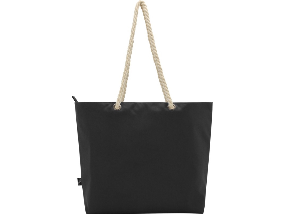 Panama пляжная эко-сумка-холодильник из переработанного материала, с ручками-шнурками 23L, сплошной черный — изображение 3