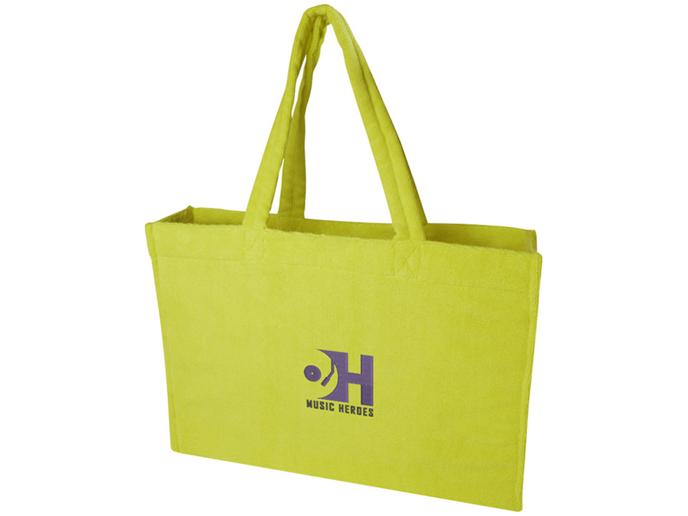 Пляжная эко-сумка Siam объемом 13 л из переработанной махровой ткани, сертифицированной GRS - Лайм — изображение 4