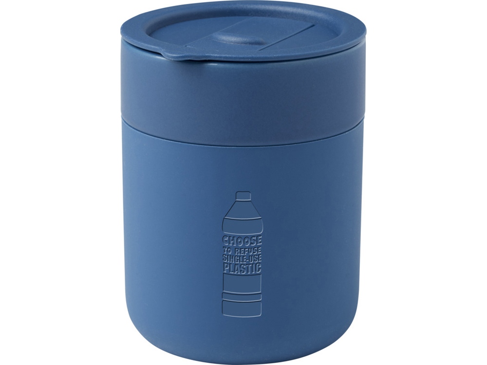 Java керамическая кружка емкостью 330 мл с силиконовой оберткой и пластиковой крышкой - Синий — изображение 5