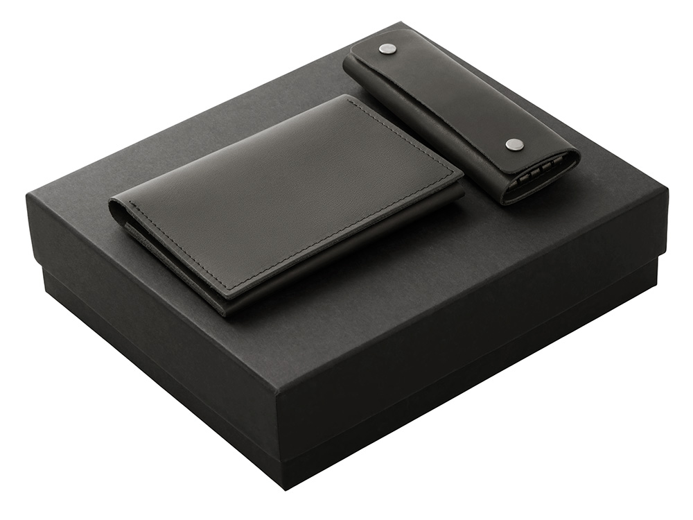 Подарочный набор Long River: обложка для паспорта, ключница (без лого Long River), черная коробка