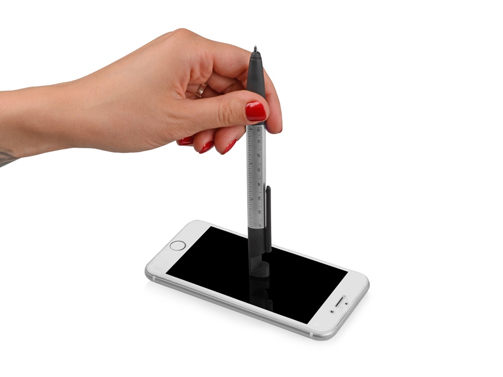 Ручка-стилус металлическая шариковая многофункциональная (6 функций) Multy, серебристый — изображение 5