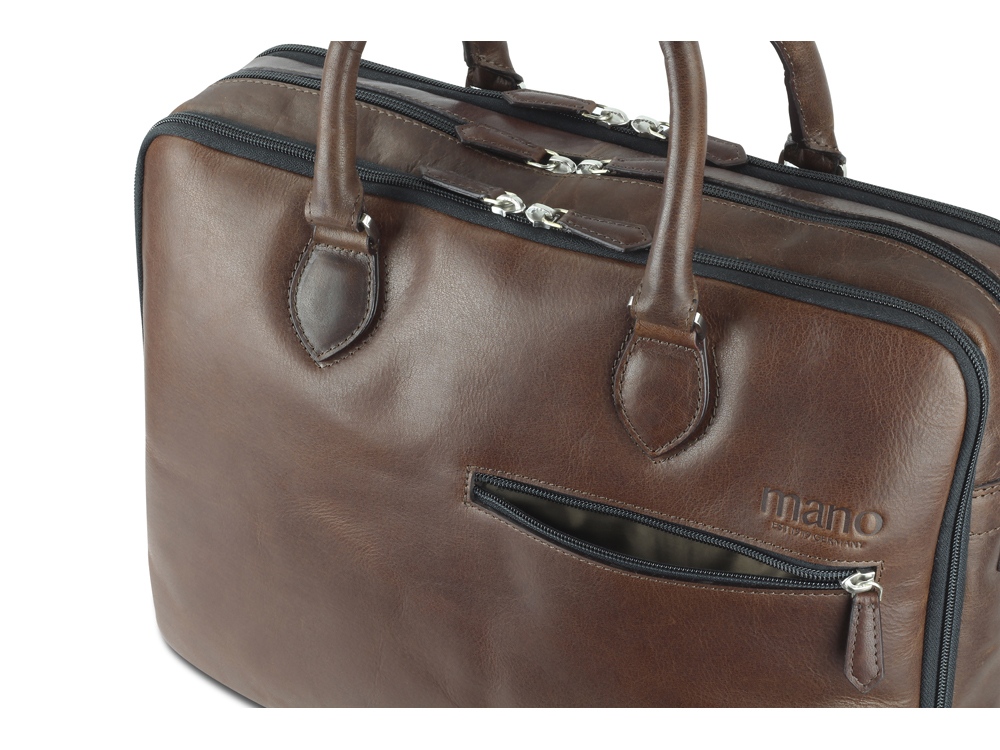 Сумка Mano Don Valentino, натуральная кожа в коричневом цвете, 41,5 х 31 х 10 см — изображение 5