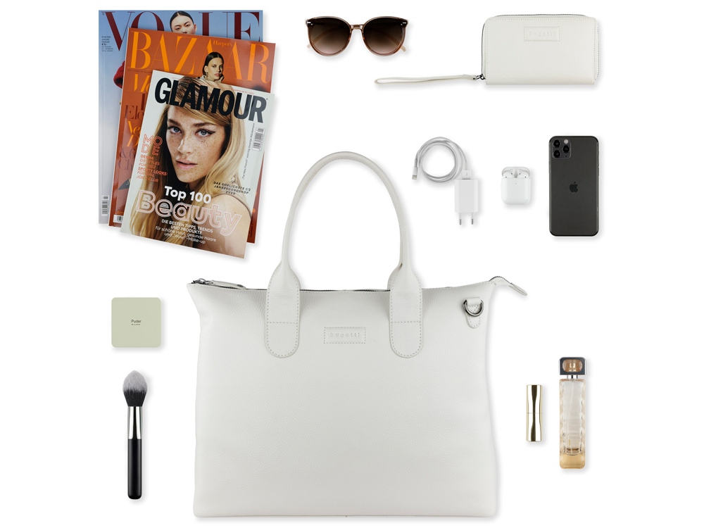 Сумка-шоппер BUGATTI Elsa, белая, воловья кожа/полиэстер, 46х11х31,5 см — изображение 11