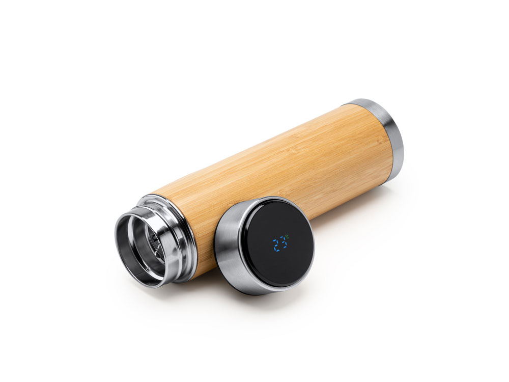 Термос CEDRO из нержавеющей стали 304 и бамбука с заварочным устройством, 480 мл, натуральный — изображение 2