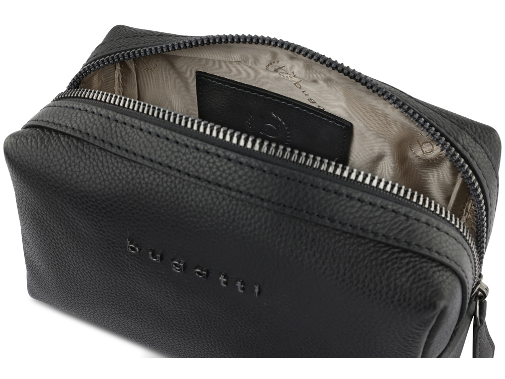 Косметичка BUGATTI Bella, чёрная, воловья кожа/полиэстер, 19х8,5х11 см — изображение 6