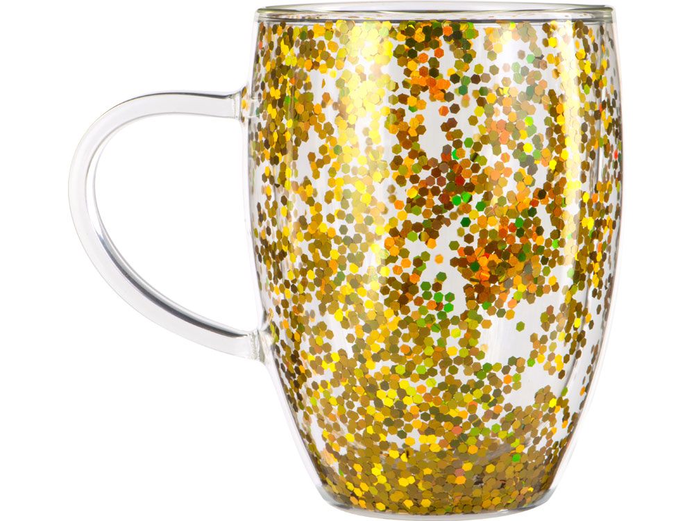 Кружка с двойными стенками с блестками, 360 мл, золотистый — изображение 3