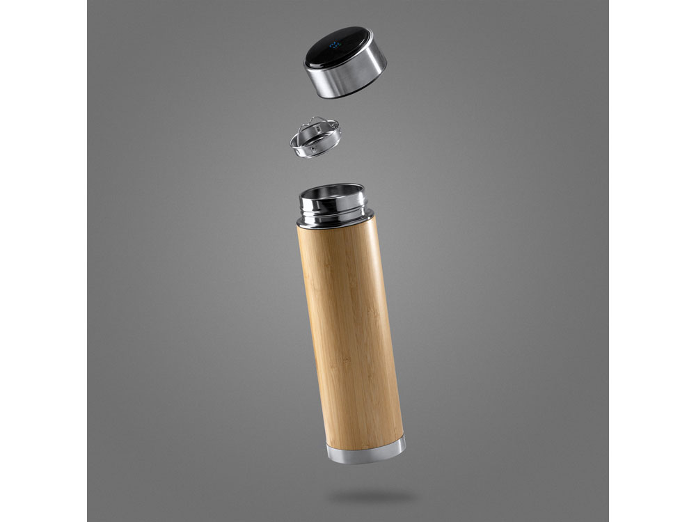 Термос CEDRO из нержавеющей стали 304 и бамбука с заварочным устройством, 480 мл, натуральный — изображение 5