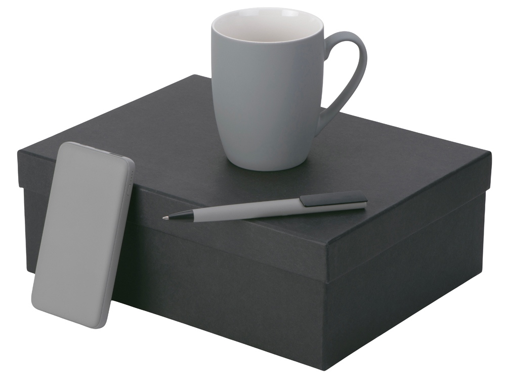 Подарочный набор c кружкой, пластиковой ручкой и повербанком С2, 10000 mAh, серый