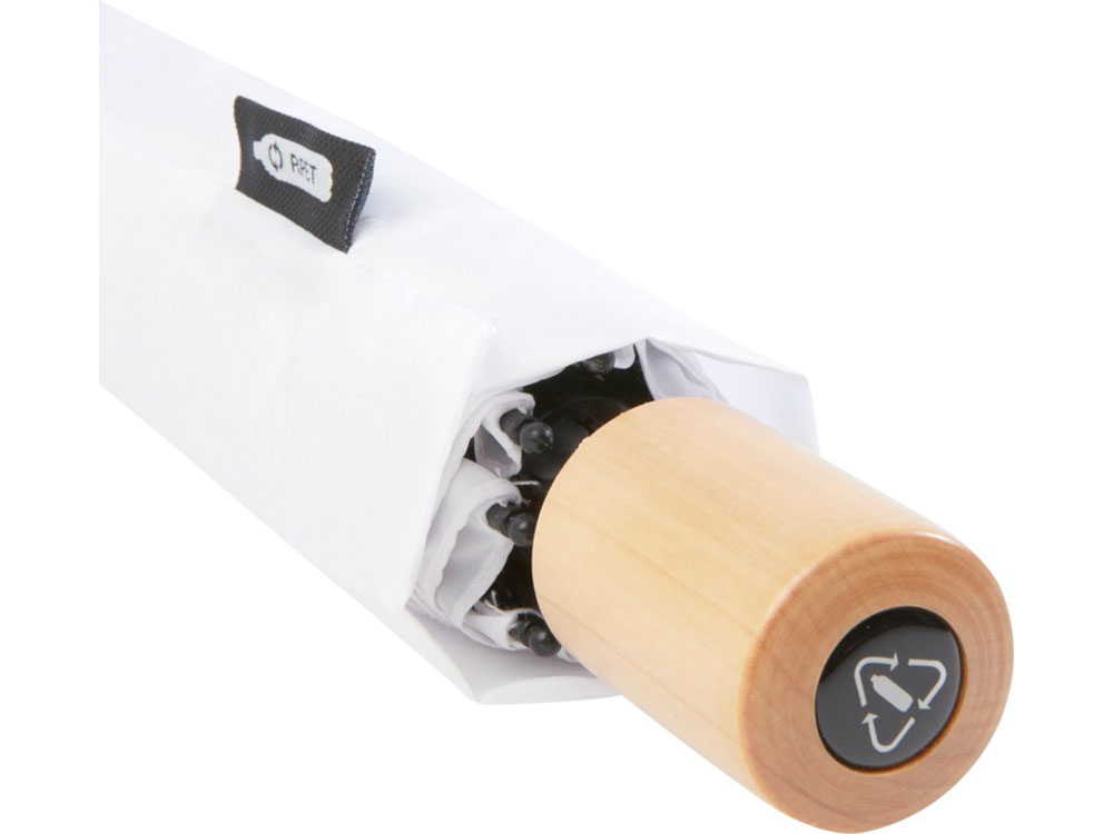 Birgit, складной ветроустойчивой зонт диаметром 21 дюйм из переработанного ПЭТ, белый — изображение 5