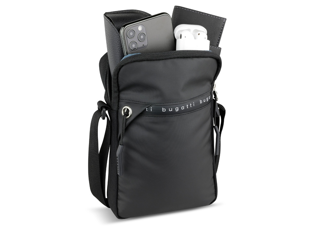 Сумка через плечо BUGATTI Blanc Delight, чёрная, нейлон RPET600D/тарпаулин/полиэстер, 16х4х23 см — изображение 4