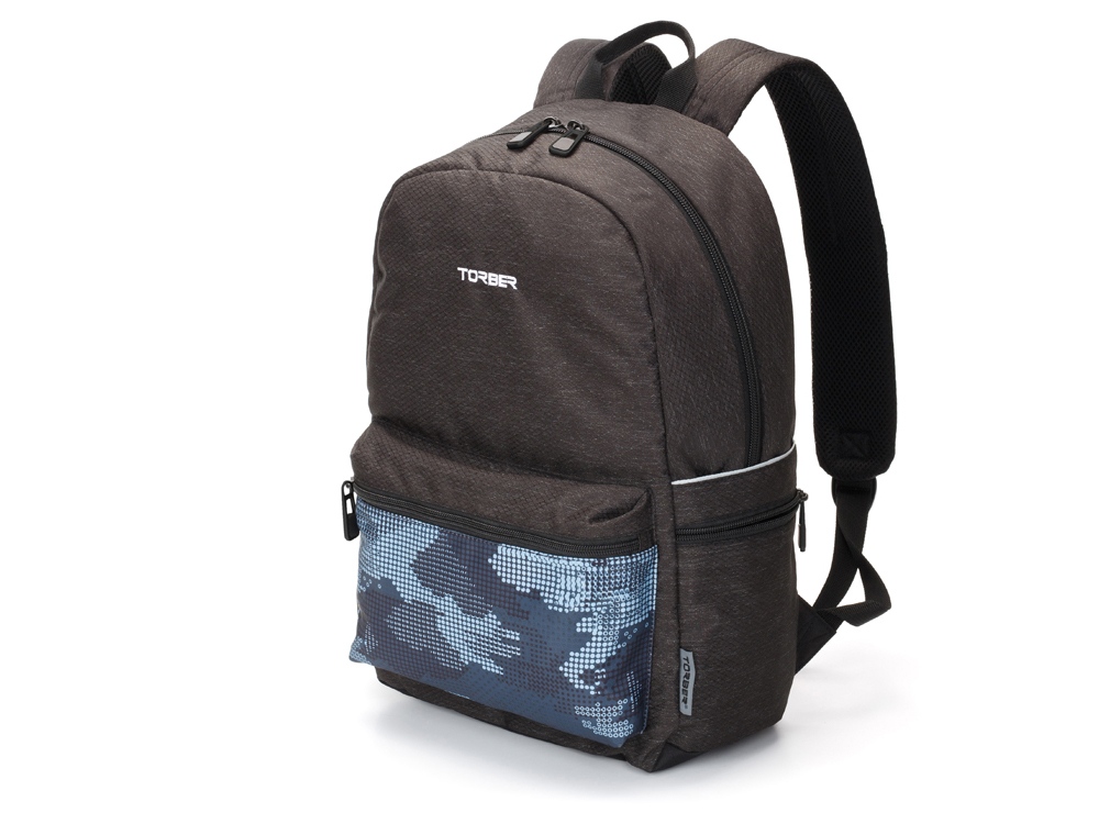 Рюкзак TORBER GRAFFI, серый с карманом синего цвета, полиэстер, 44 x 31 x 18 см — изображение 2