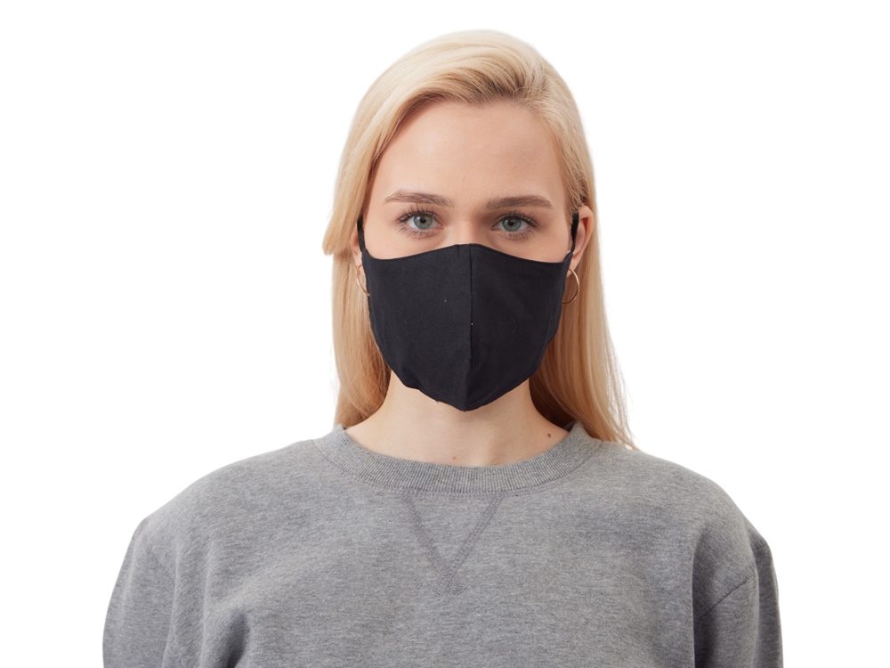 Маска для лица многоразовая из хлопка, анатомической формы, черный — изображение 3