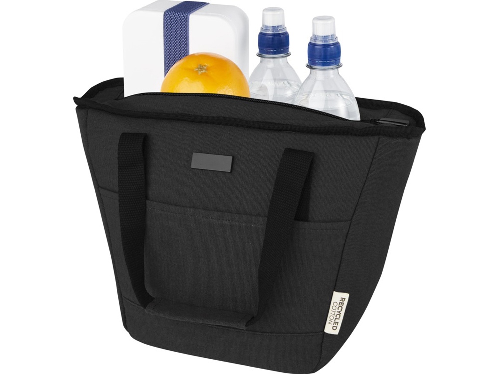 Пищевая сумка-холодильник Joey из брезента, переработанного по стандарту GRS, объемом 6 л на 9 банок, черный — изображение 4