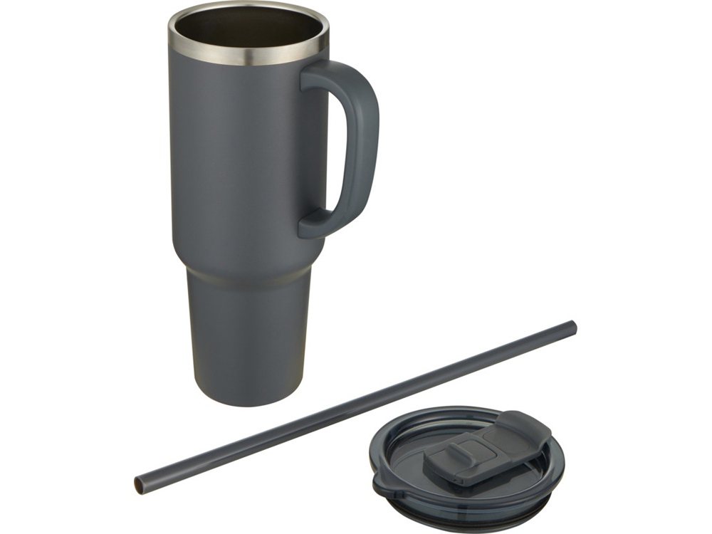 Sydney медная кружка с двойными стенками, сертифицированная согласно RCS, с вакуумной изоляцией и соломинкой, 1200 мл - Серый — изображение 3