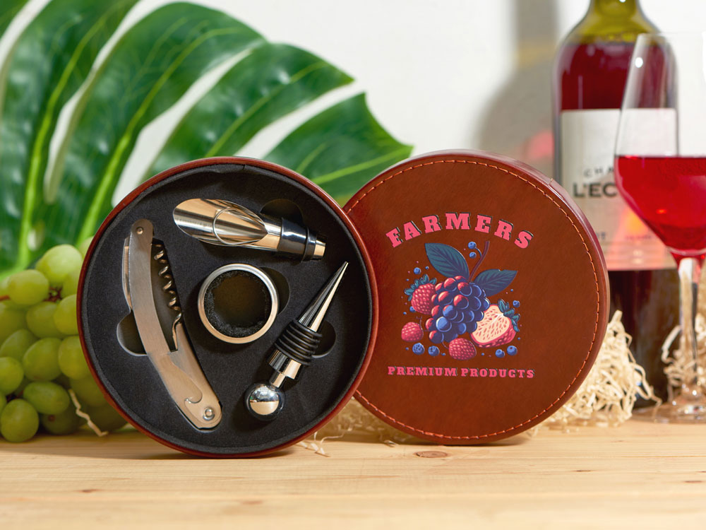 Набор аксессуаров для вина Fabrizio, коричневый с рельефной УФ-печатью — изображение 2