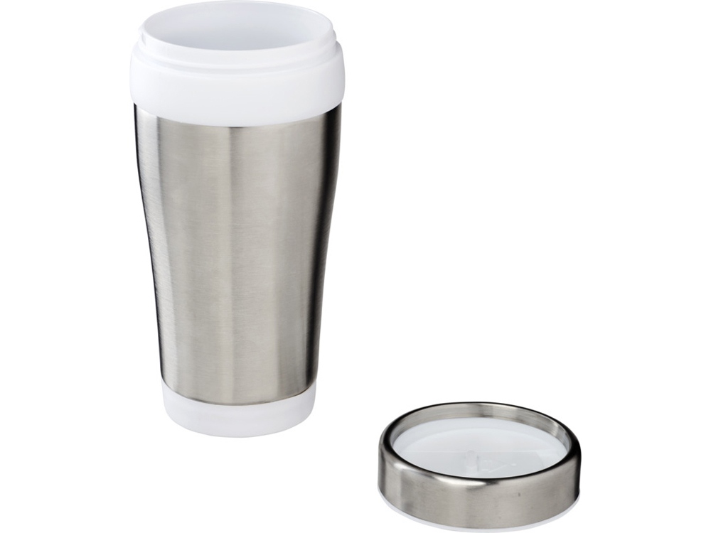 Термостакан Elwood из переработанной нержавеющей стали, 410 мл - Серебристый/Белый — изображение 4