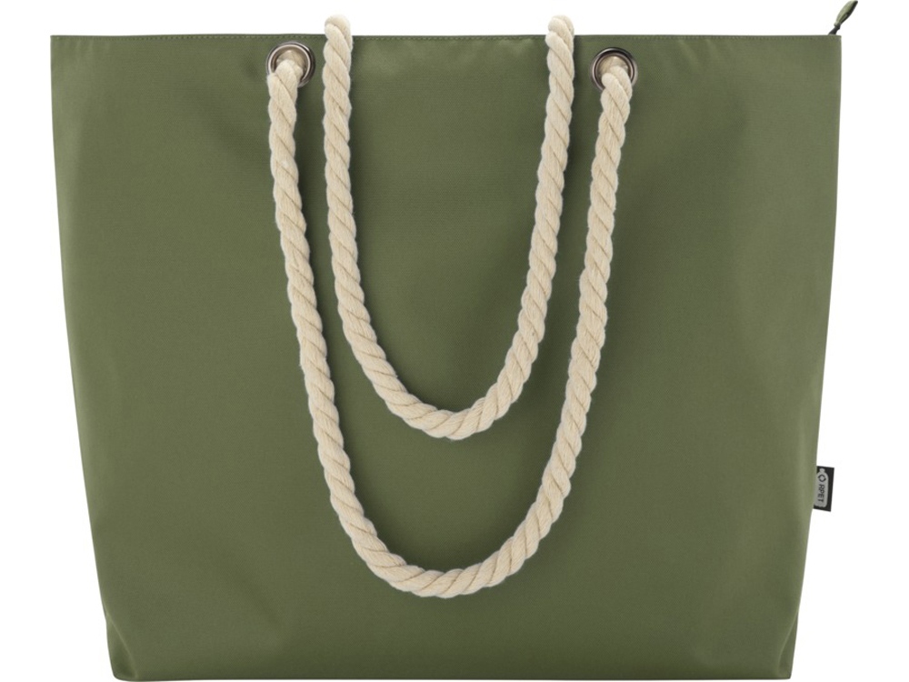 Panama пляжная эко-сумка-холодильник из переработанного материала, с ручками-шнурками 23L, оливковый — изображение 2