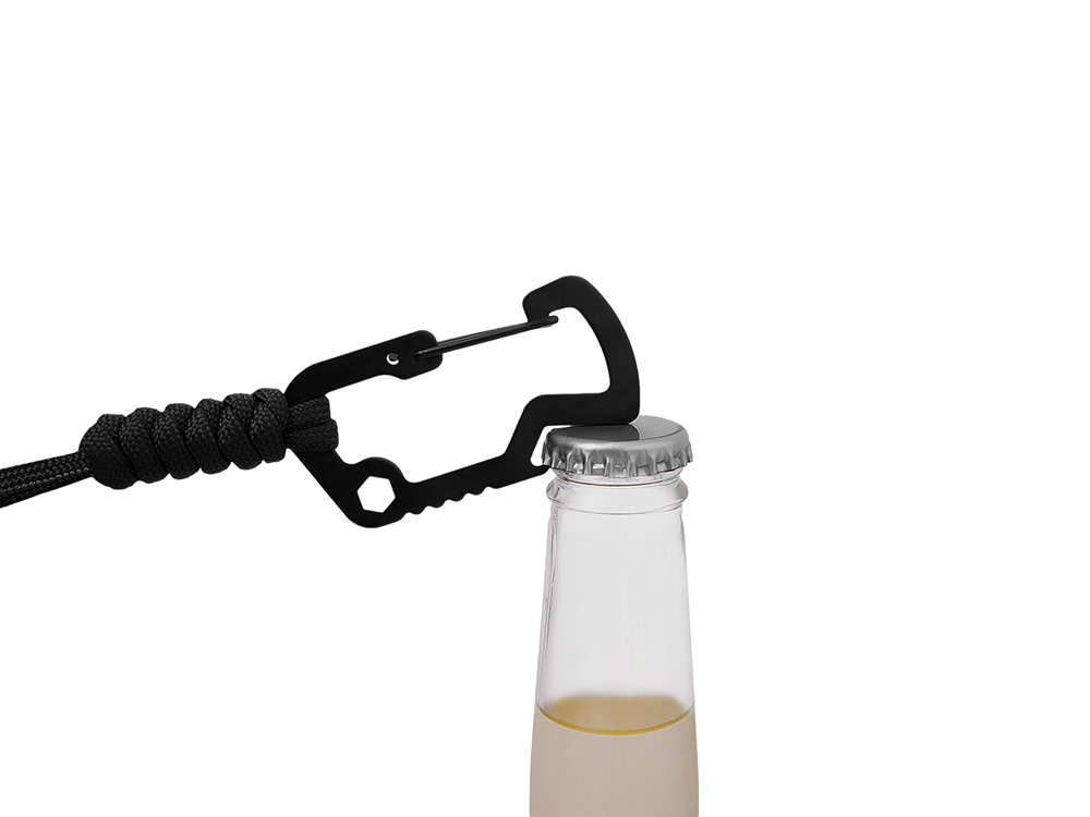 Брелок-шнурок Spanner с карабином с открывашкой для бутылок и ключом-шестигранником, черный — изображение 7