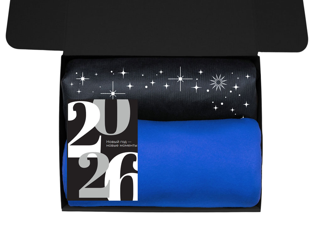 Подарочный набор c пледом, френчпрессом, чаем и медом, синий — изображение 3