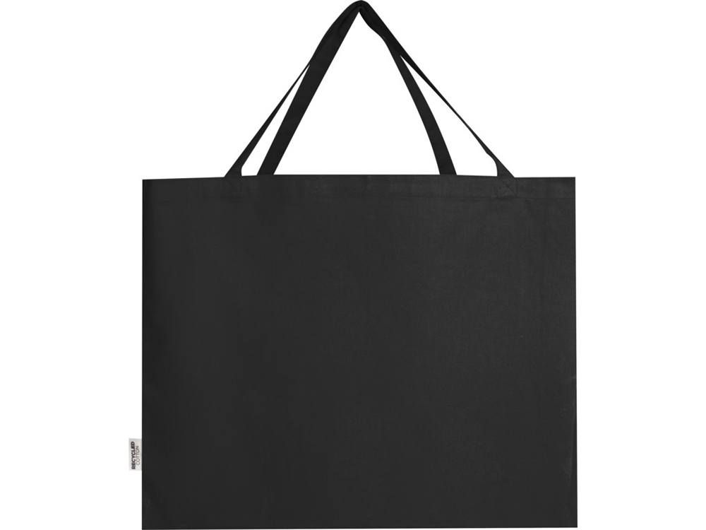 Odessa большая эко-сумка из переработанного хлопка, сертифицированного согласно GRS, плотностью 220 г/м² - сплошной черный — изображение 3
