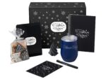 Подарочный набор c термокружкой, блокнотом, ручкой и свечкой, темно - синий