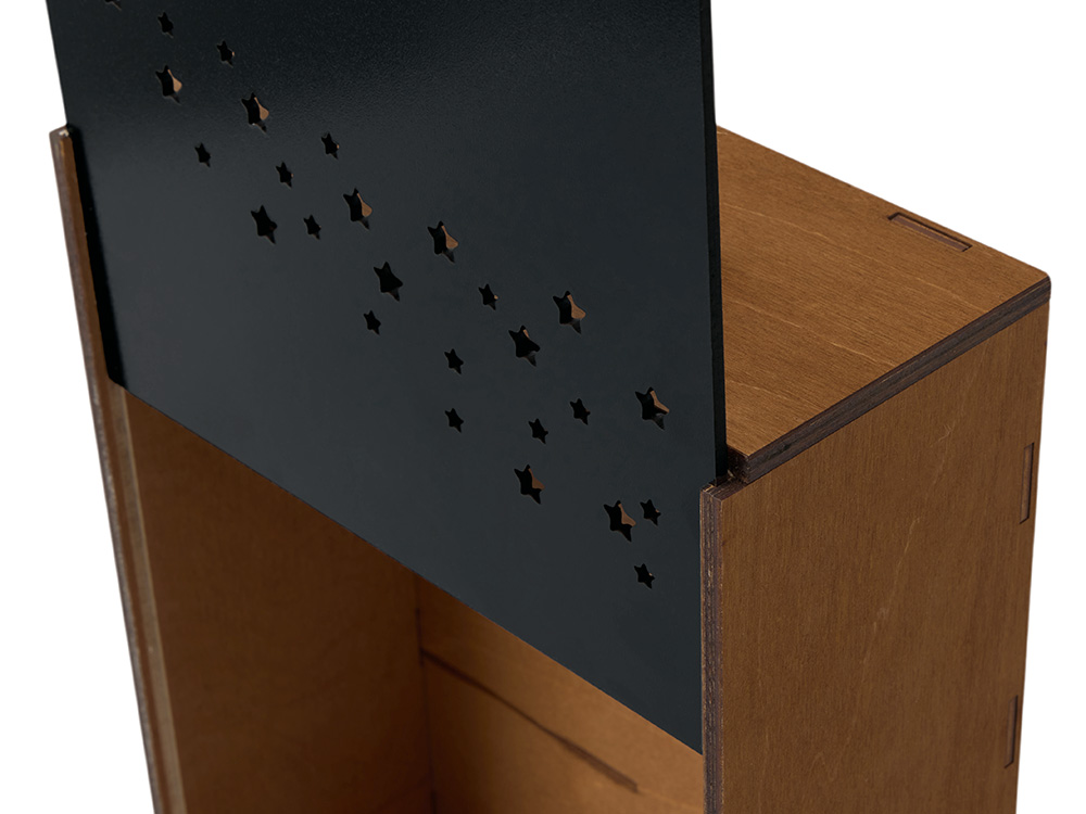 Подарочная коробка из фанеры Constellation 330х220х100 мм, фанера 6 мм, крышка на выдвижных пазах черная ЛХДФ 3 мм, бечевка — изображение 7