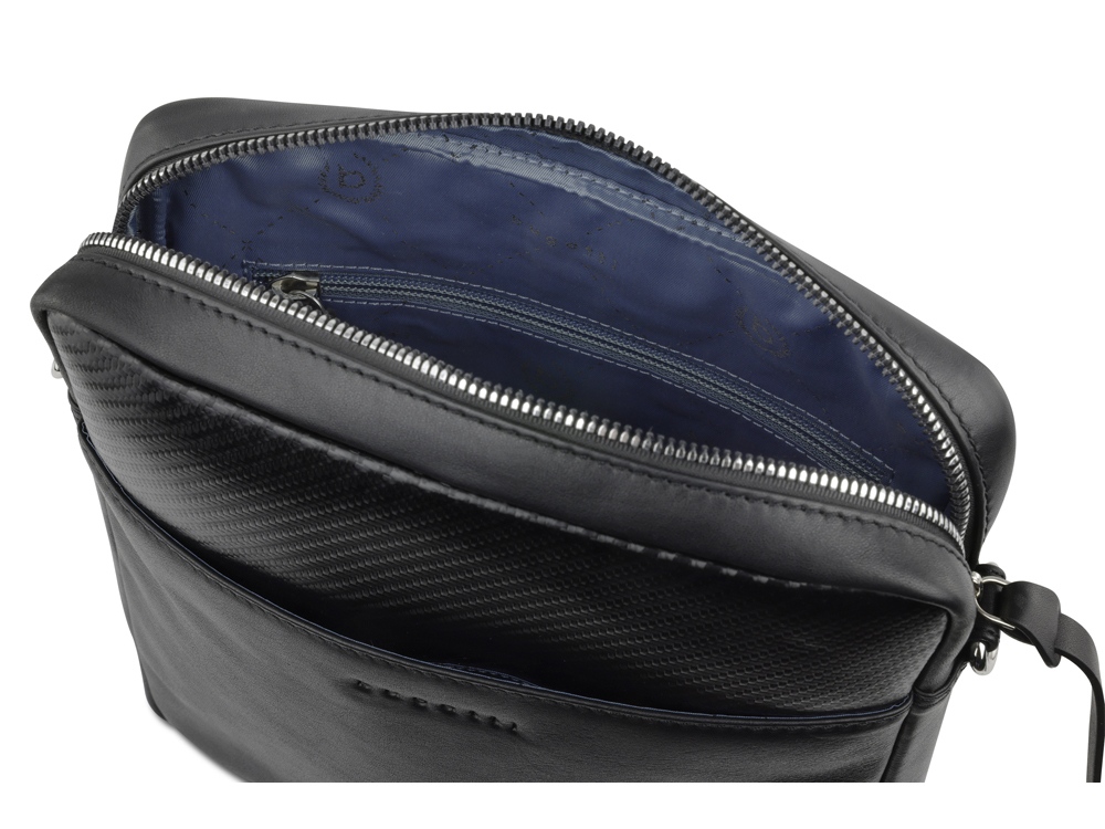 Сумка наплечная мужская BUGATTI Comet, чёрная, воловья кожа/полиэстер, 23,5х5х26 см — изображение 4