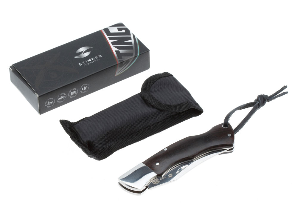 Нож складной Stinger, 92 мм, (серебристый), материал рукояти: сталь/дерево (серебристо-коричневый) — изображение 5