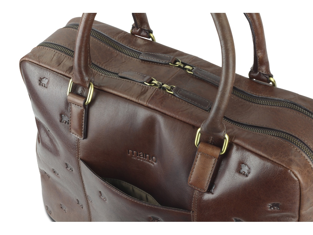 Сумка Mano Don Leon, натуральная кожа в коричневом цвете, 42 х 30 х 11,5 см — изображение 4