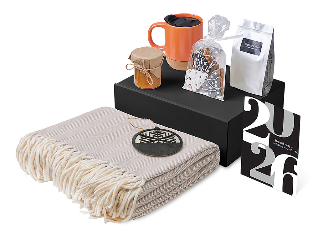 Подарочный набор c пледом, кружкой и вареньем, оранжевый — изображение 2